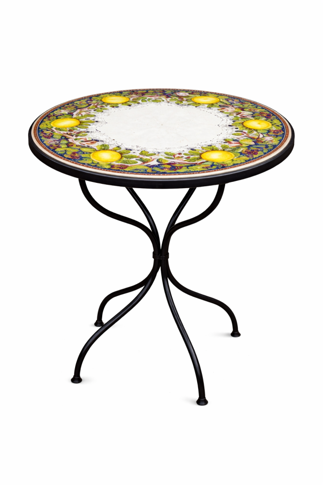 Preview: Table de jardin exclusive en pierre de lave – majolique peinte à la main de Deruta